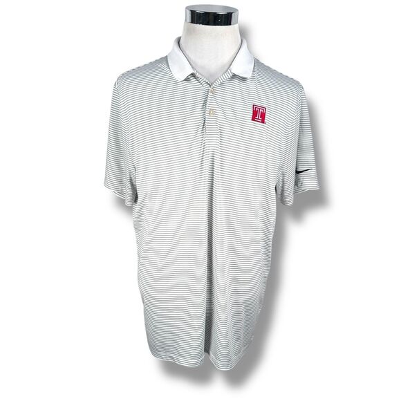 Nike Temple Golf Polo Shirt Men XL White Gray Striped Short Sleeve Standard Fit - Picture 1 of 10